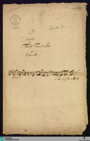 Sonatas - Mus. Hs. 452 : fl, vlc; A; BrinzingMWV 11.11