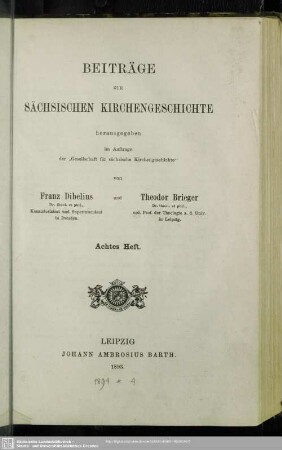 8.1893: Beiträge zur sächsischen Kirchengeschichte