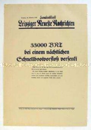 Sonderblatt der "Leipziger Neuesten Nachrichten" zum Seekrieg gegen Großbritannien