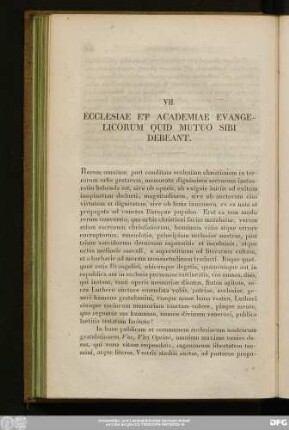 VII. Ecclesiae Et Academiae Evangelicorum Quid Mutuo Sibi Debeant.