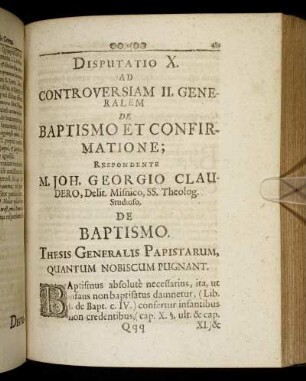 Disputatio X. Ad Controversiam II. Generalem De Baptismo Et Confirmatione
