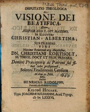 Disputatio Theologica De Visone Dei Beatifica