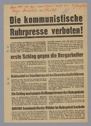 "Die kommunistische Ruhrpresse verboten!"