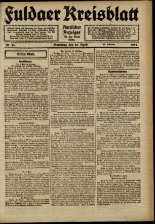 Zweite Ausgabe vom Samstag, den 26. April 1919.