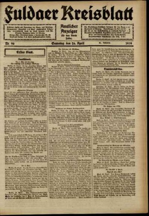 Zweite Ausgabe vom Samstag, den 26. April 1919.