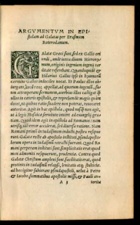Argumentum In Epistolam ad Galatas per Erasmum Roterodamum.