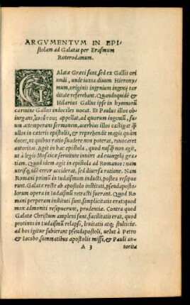 Argumentum In Epistolam ad Galatas per Erasmum Roterodamum.