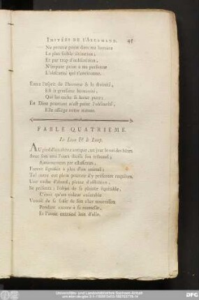 Fable Quatrieme. Le Lion & le Loup.