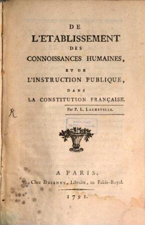 De l'établissement des connoisances humaines