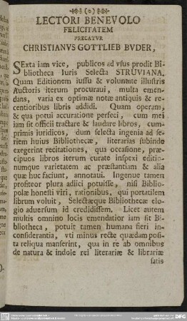 Lectori Benevolo Felicitatem Precatur Christianus Gottlieb Buder