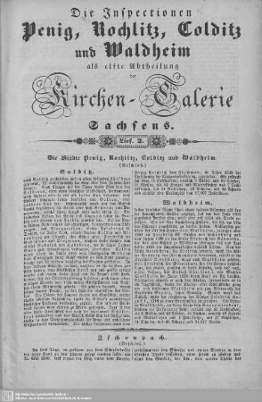 Colditz, Waldheim, Zschoppach (Beschluß), Rüdigsdorf, Nauenhayn, Die Parochie Buchheim mit Ballendorf : 2. Lieferung
