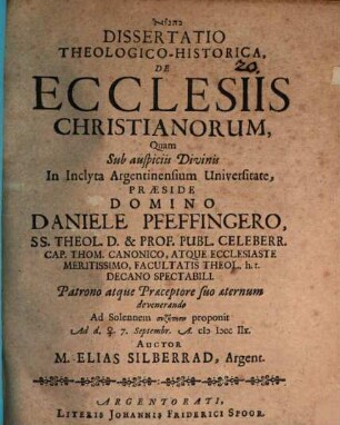 Diss. theol. hist. de ecclesiis christianorum