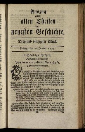 Drey und vierzigstes Stück. Coburg, den 22. Oktobr. 1749.