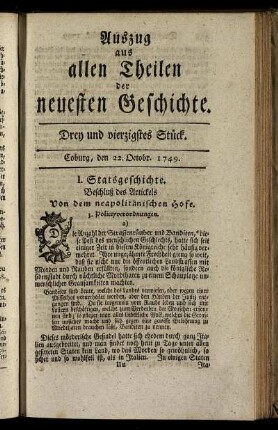 Drey und vierzigstes Stück. Coburg, den 22. Oktobr. 1749.