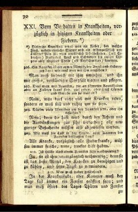 XXI. Vom Verhalten in Krankheiten, vorzüglich in hitzigen Krankheiten oder Fiebern.