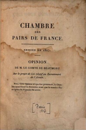 Opinion sur le projet de Loi relatif au Recrutement de l'Armée