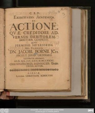 Exercitatio. Academica. De. Actione. Quae. Creditori. Adversus. Debitorem. Debitoris. Competit.