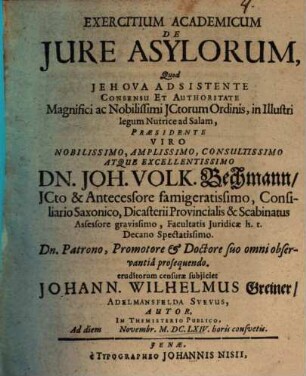 Exercitium acad. de iure asylorum