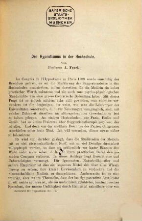 Zeitschrift für Hypnotismus, Psychotherapie sowie andere psychophysiologische und psychopathologische Forschungen. 4. 1896