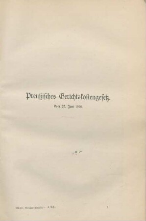 Preußisches Gerichtskostengesetz. Vom 25. Juni 1895.