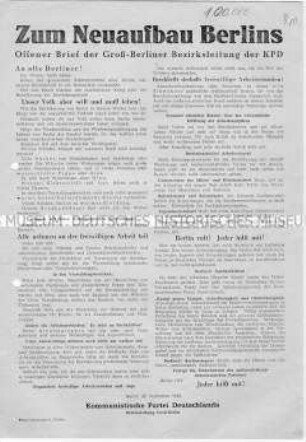 Flugblatt der KPD zum Neuaufbau Berlins
