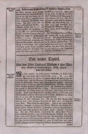 Das neunte Capitel. Von dem Leben Landgraf Wilhelm II. oder Mittlern, Grafen zu Catzenelnbogen, Dietz, Ziegenhayn und Nidda.