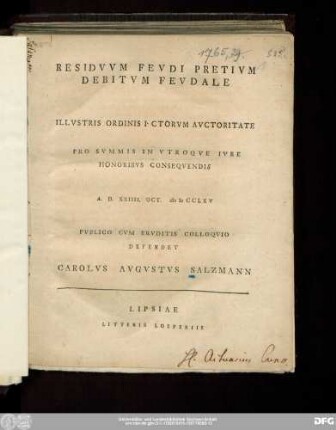 Residvvm Fevdi Pretivm Debitvm Fevdale