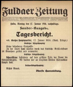 Erste Ausgabe vom Montag, den 17. Januar 1916.