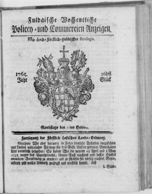 26tes Stück, Ausgabe vom 11. October 1765