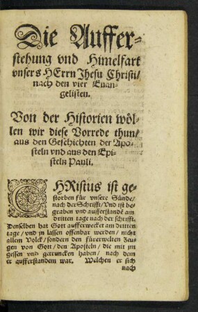 Von der Historien wöllen wir diese Vorrede thun ...