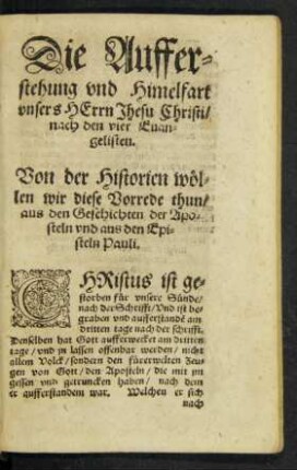 Von der Historien wöllen wir diese Vorrede thun ...