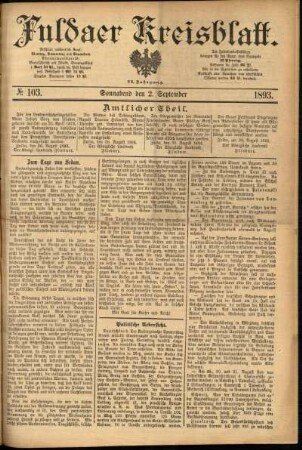 Erste Ausgabe vom Samstag, den 02. September 1893.