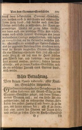 Achte Betrachtung. Von denen Plantis tuberosis, oder Knollen-Gewächsen insgemein