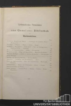 Systematisches Verzeichniss der von Quast'schen Bibliothek zu Radensleben