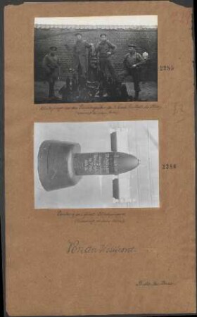Sammlung von feindl. Blindgängern. (Unterschrift des oberen Bildes)