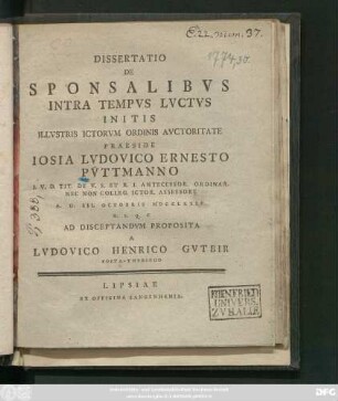 Dissertatio De Sponsalibvs Intra Tempvs Lvctvs Initis