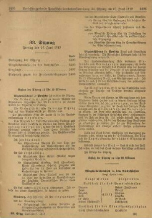 33. Sitzung. Sitzung, Freitag den 20. Juni 1919