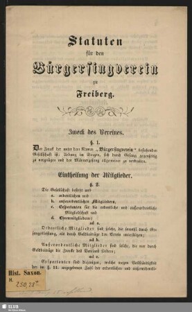 Statuten für den Bürgersingverein zu Freiberg