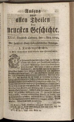 XXXI. Nachlese. Coburg, den 1. Aug. 1750.