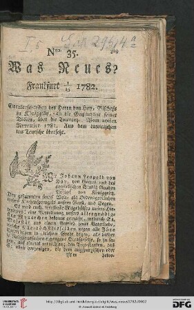 Nro 35. Was Neues? Frankfurt 1/15 1782