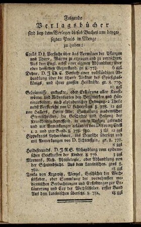 Folgender Verlagsbücher ...