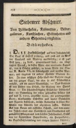 Siebenter Abschnitt. Von Bibliotheken, Kabinetten, Bildergallerien, Kunstsachen, Seltenheiten und andern Sehenswürdigkeiten