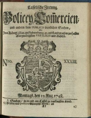 Nro. XXXIII, Montags, den 12. Aug. 1748