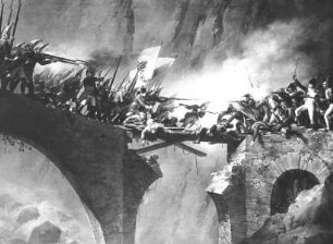 Kampf der Russen und Franzosen auf der Teufelsbrücke am St. Gotthardpass im Jahre 1799