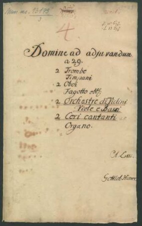 Domine ad adjuvandum; Coro (2), orch; F-Dur