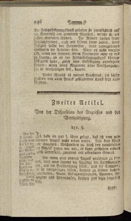 Zweiter Artikel. Von der Disposition des Angriffes und der Vertheidigung.