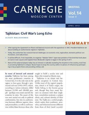 Tajikistan : civil war's long echo