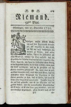 52tes Blat. Göttingen, den 25. December 1756.