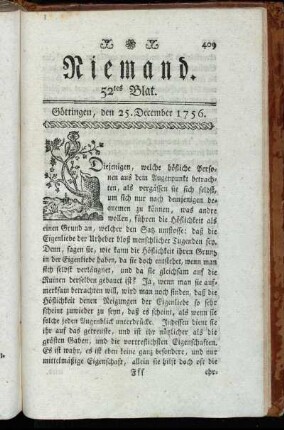 52tes Blat. Göttingen, den 25. December 1756.