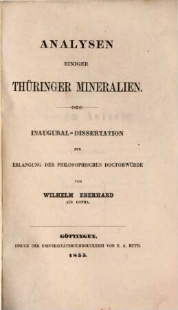 Analysen einiger Thüringer Mineralien : Inaug.-Diss.